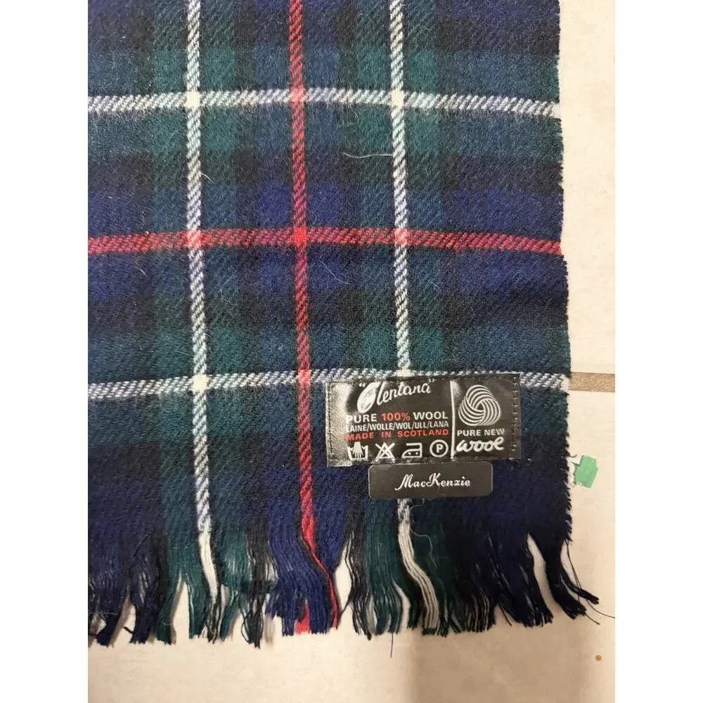 2 Lot Vnt Glentana Blue Green Plaid 100 Wool Fringed Scarf Made In Scotland 46x8